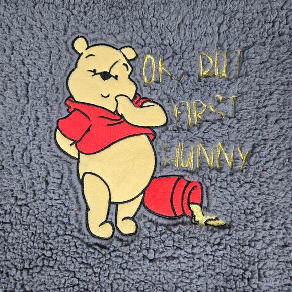 Disney Faux Fur Winnie The Pooh Grey Flannel OK But First Hunny Super Soft M - Picture 3 of 9